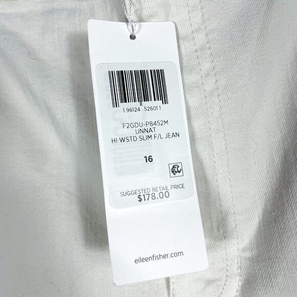 Eileen Fisher White Jeans High Waisted‎ Slim-Leg Organic Cotton Sz 16 - Picture 6 of 11